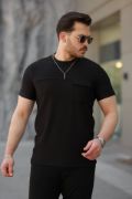 Erkek Cepli Kolyeli Kısa Kollu örme Kumaş T-shirt resmi